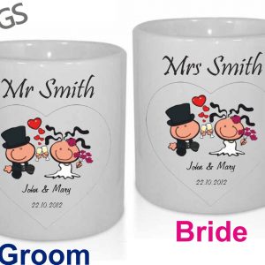 Personalised Wedding Mugs, Matching Wedding Cups, Set of Wedding Mugs