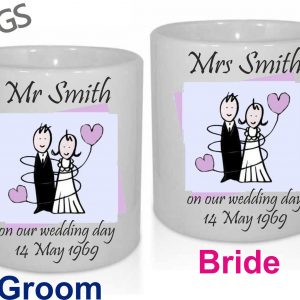 Personalised Wedding Mugs, Matching Wedding Cups, Set of Wedding Mugs, Mr & Mrs Mugs